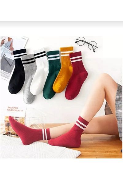 Aze 6 Pack Fun Cotton Different 6 Colors Flexible Unisex Patterned College Socks