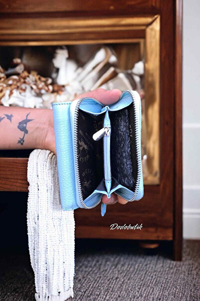 DodoButik Portofel de damă din piele naturală albastru gheață