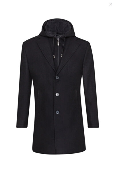 SÜVARİ Erkek Siyah  Çıkartılabilir Kapüşonlu Kaban