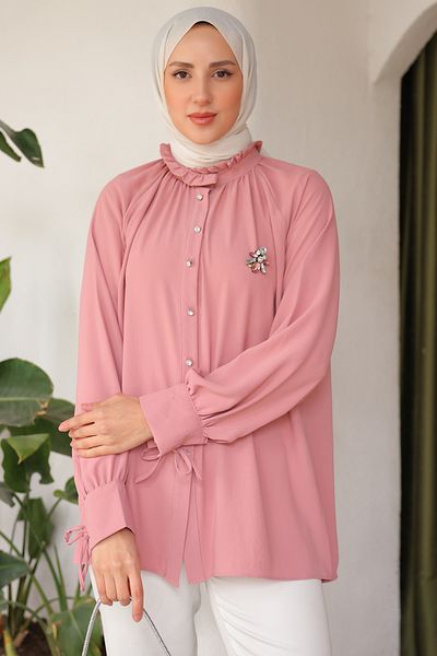 benguen 61639 Hemd mit Brosche, Rosa