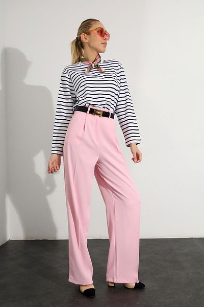 5in1Canpolat Pink Pleat Detailed Palazzo Trousers 1506