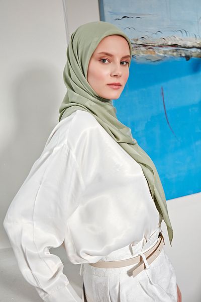 Scarf Γεωμετρικό Ζακάρ Σιφόν Φουλάρι - Μέντα -