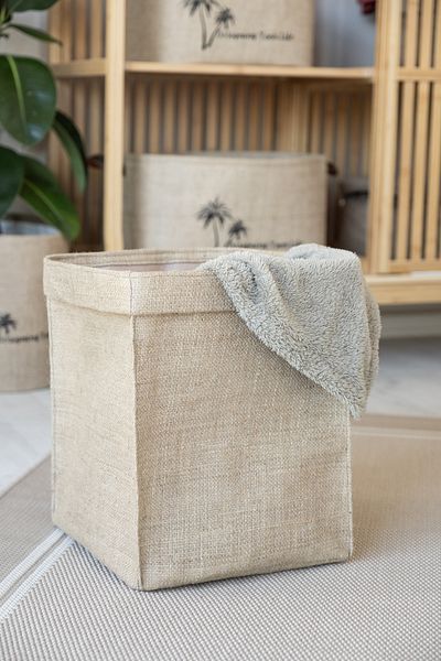 Art Bee 2-Piece Jute Basket Jute 30x30x35 Cm Natural Basket Natural Basket Suitable for Shelf, box jute basket