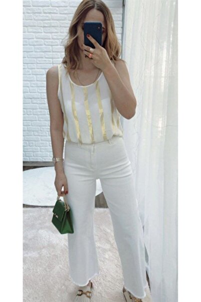 SHUGAA KADIN VARAK DETAYLI KETEN BLUZ