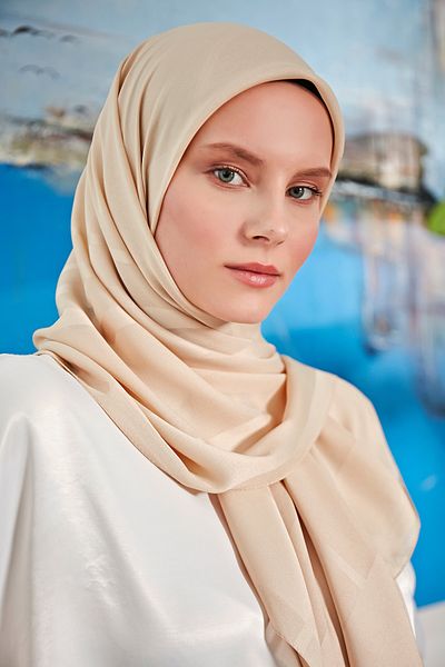 Scarf Geometric Jacquard Chiffon Scarf - Chickpea -