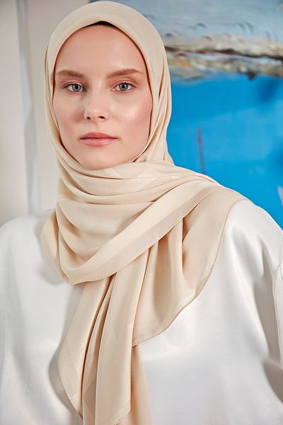 Scarf Geometric Jacquard Chiffon Scarf - Chickpea -