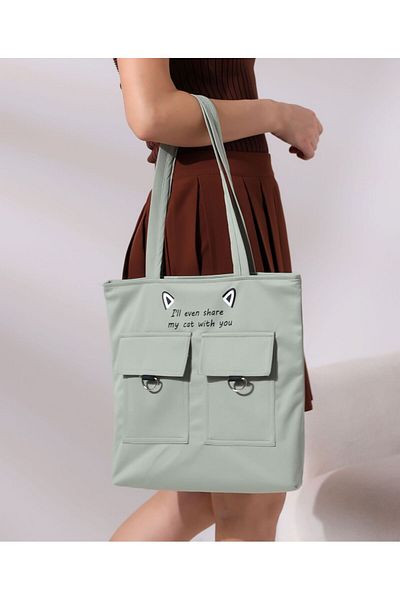 Toz Vintage Zippered Shoulder Bag with Cat Figure