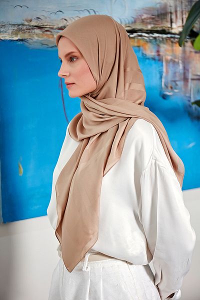 Scarf Geometric Jacquard Chiffon Scarf - Milk Brown -
