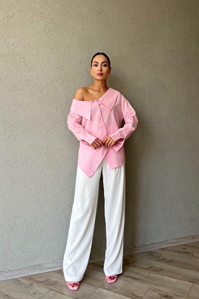 Seda Yalçın Atelier Pink Collar Detailed Asymmetrical Shirt