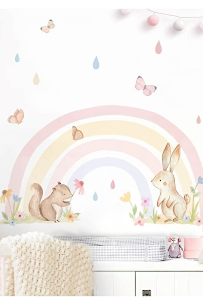 WALLHUMAN Sevimli Dostlar ve Gökkuşağı Çocuk Odası Duvar Stickerı