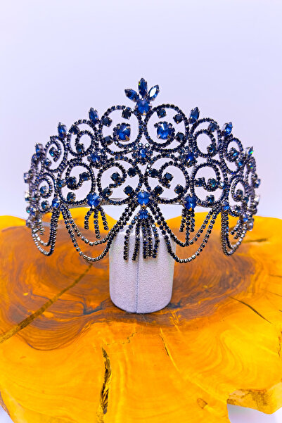 SimgeAksesuar Lacivert kristal taşlı şık ve zarif nişan ve kına tacı