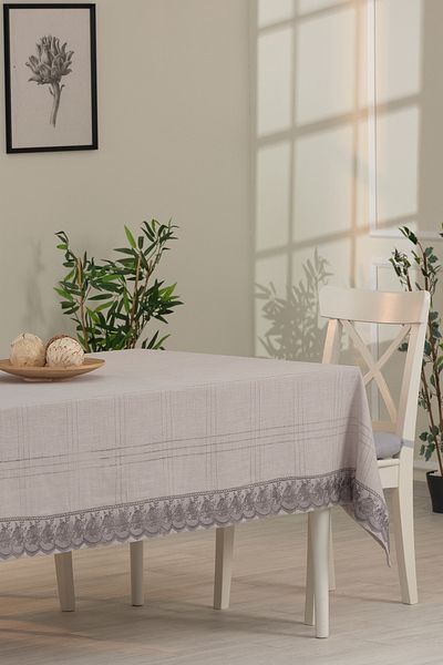 Tropikhome Gray 160x220 Cm Luxury Tablecloth - Lacy and Linen Effect