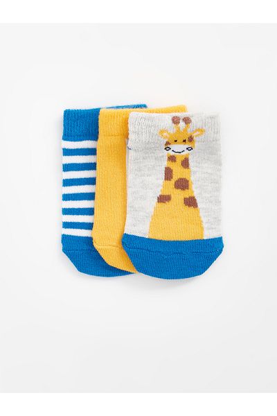 LC Waikiki Set of 3 Printed Booties Socks for Baby Boy