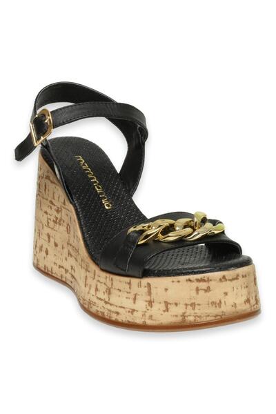 Mammamia D24Ys-1415Z Dolgu Topuk Siyah Kadın Sandalet