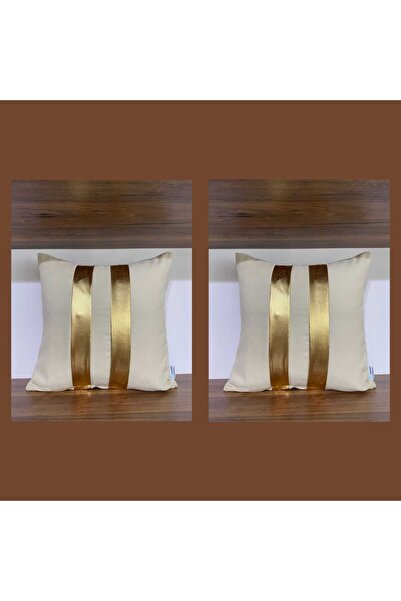 KIRLENTİM Бежевий чохол для подушки - подвійна смуга посередині, золотий тисн...