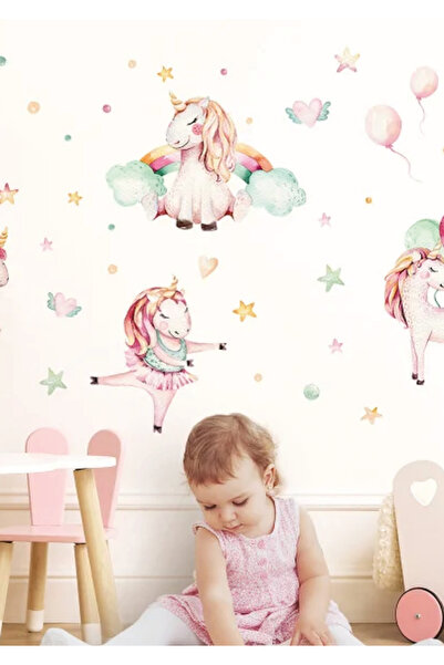 WALLHUMAN Bulutlu Unicorn Çocuk Odası Duvar Stickerı