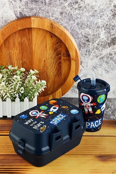 Cosiness Two-Layer Lunch Box with Compartments + Lid and Straw Cup 400 ml