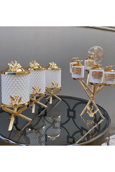 vanilya accessory White kitchen set (three glass jars and 6 porcelain spice dish)