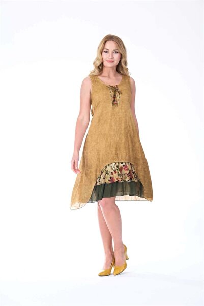 ŞIK STİL %100 Organik Pamuklu Bohem Etnik KOLSUZ Kollu Elbise