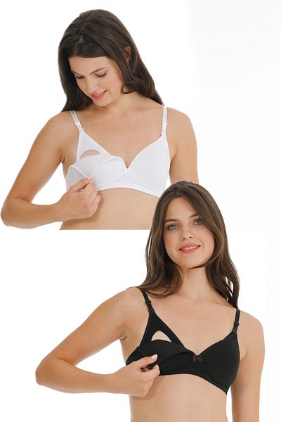 par lingerie pl PACHET DE 2 SUTENI DE ALAPTAȚI ACOPERIT MODAL GĂRȚI GRADICE NEGRU-ALB