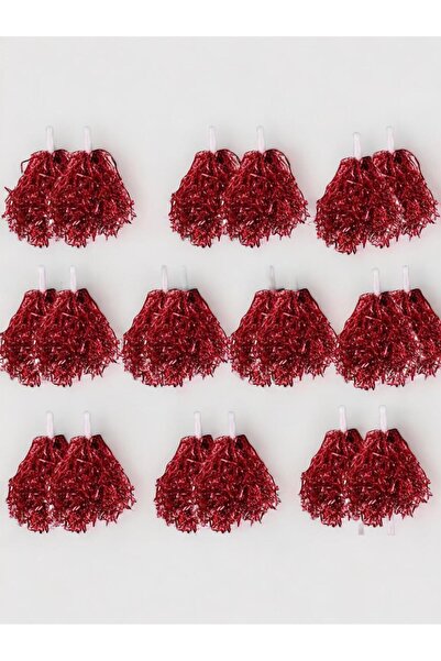 Happyland 10 Çift( 20 Adet )Ponpon 10 Çocuk İçin Parlak Kırmızı 23 Nisan Göst...