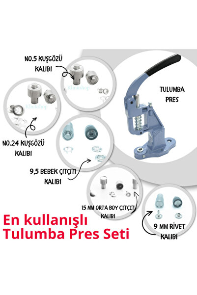 Klinkshop Tulumba Pres Turkuaz Full Set Kuşgözü, Çıtçıt, Klikıt, Rivet Basma ...