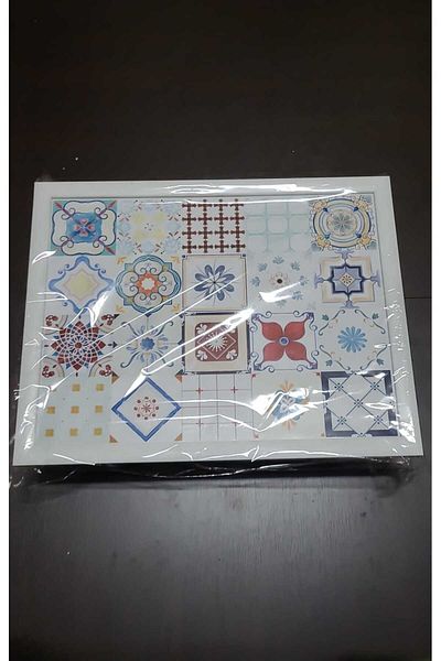 esdekor Cushioned Patterned Enjoyment Tray Breakfast Tray White Blue Back Dark Blue 1 Piece