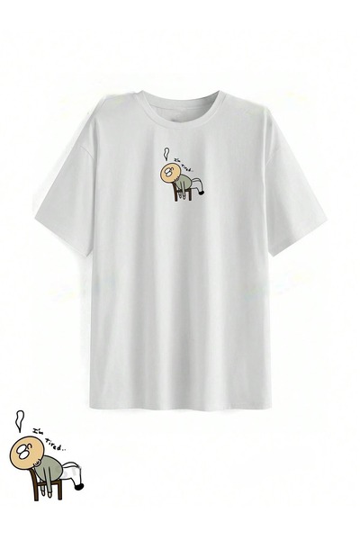 over head oh Ženska bela majica I am Tired Štampano Oversize T-shirt