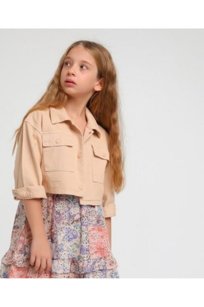 Escabel Büyük Cepli Kısa Gabardin Mont Bej 13-14 Yaş