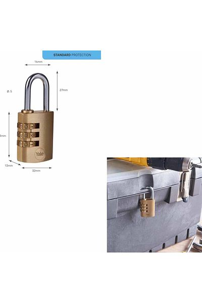 Yale Y150B/30/125/1 Standard Brass Padlock with Combination, 3 Digit Password, Yellow Steel Ring