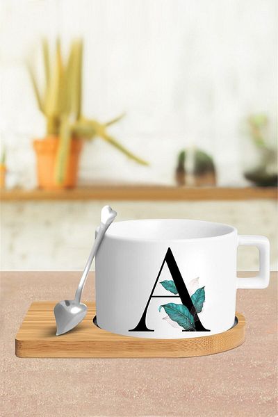 yhfoto Letter A Cup Set - Cup - Spoon And Saucer - Tkm116
