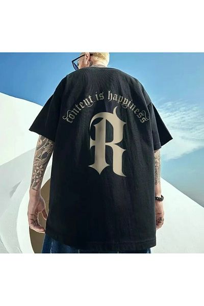 AMOR FACE PLUS SIZE CUSTOM DESIGN HAPPINESS R BACK PRINT 100% COTTON OVERSIZE MEN'S T-SHIRT