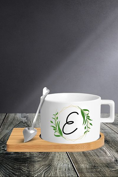 yhfoto Cup Set with Letter E - Cup - Spoon and Saucer - Tkm180