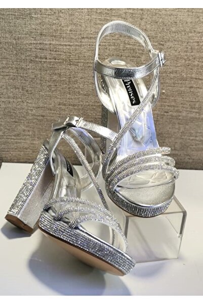 MONAROSA Women's Stone Platform Evening Dress Shoes Silver