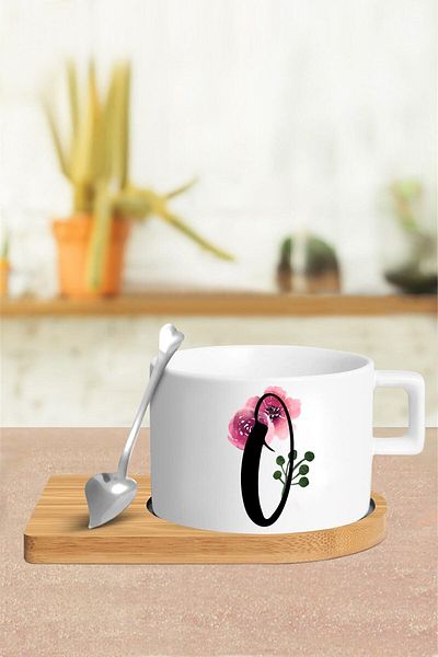yhfoto O Letter Cup Set - Cup - Spoon And Saucer - Tkm149