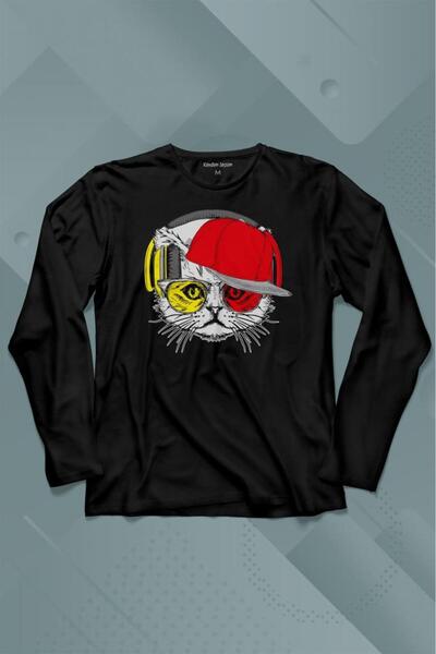 Kendim Seçtim Dugorukav T-shirt Mačka naočare sa naočarima žuta crvena mačka ...