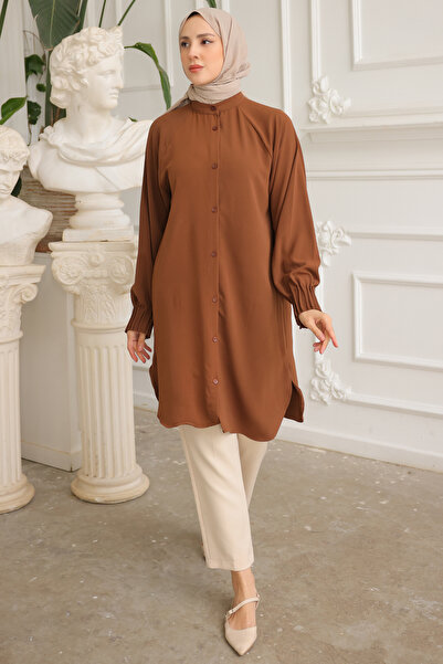 benguen 3657 Aerobin Sleeve Žebrovaná tunika hnědá