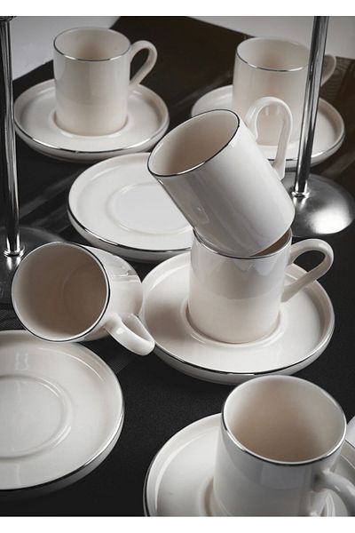 Dem Home 12 Pieces Stackable Platinum Silver Gilt Coffee Cup Set for 6 People - Coffee Cup Set 100ml