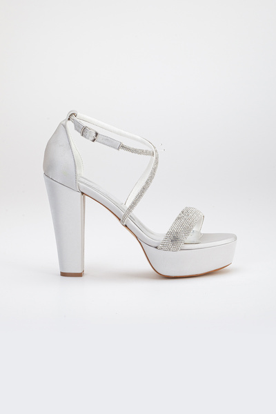 LİLLA women's high platform silver evening shoes with stones