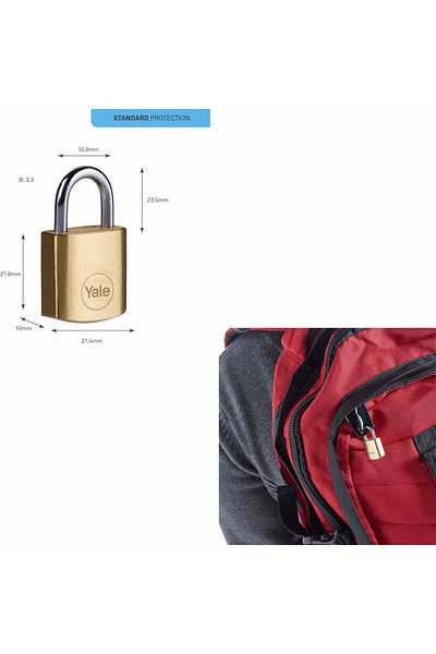 Yale Y110B/20/111/1 - 20 mm Brass Padlock - Standard Protection - Steel Ring - 3 Keys