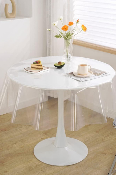 ELEGANCEV ŞEFFAF YUVARLAK MASA ÖRTÜSÜ- SARI VE GÜMÜŞ SİMLİ SEÇENEKLİ- 140 CM