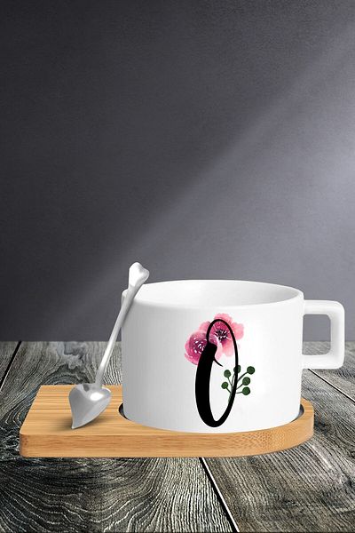 yhfoto O Letter Cup Set - Cup - Spoon And Saucer - Tkm149