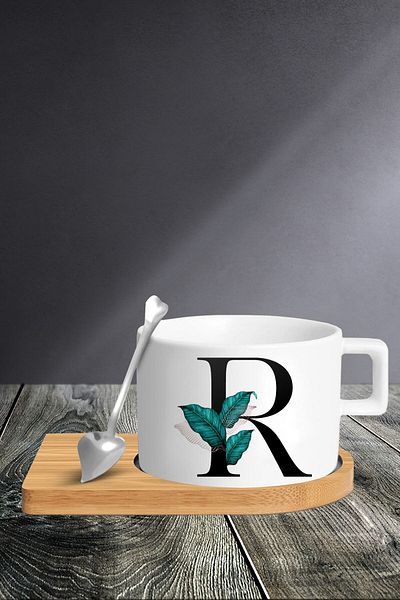 yhfoto Cup Set with Letter R - Cup - Spoon and Saucer - Tkm109