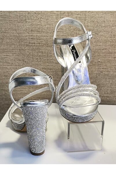 MONAROSA Women's Stone Platform Evening Dress Shoes Silver