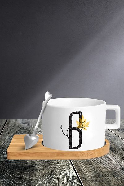 yhfoto B Letter Cup Set - Cup - Spoon And Saucer - Tkm158