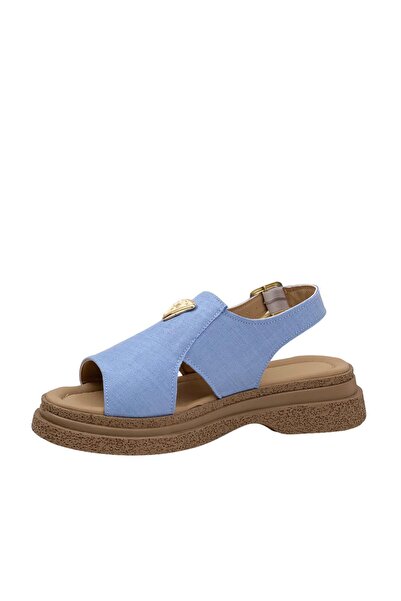 bescobel Kadın Rada AçıkMavi Keten Bilekten Bağlamalı Sandalet 4 Cm sn100