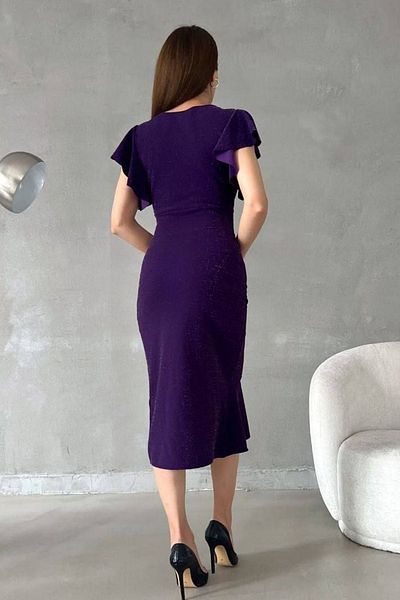 lovebox Women's Purple Lurex Fabric Double Breasted Neckline Flounce Detailed Evening Dress 121