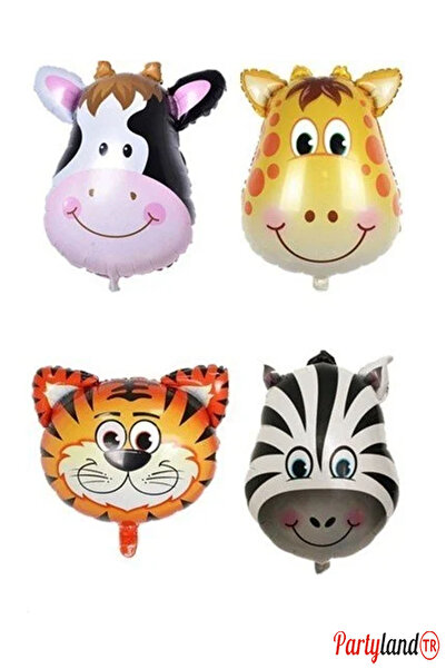 PartylandTR Safari 4 lü Folyo Balon İnek Zürafa Kaplan Zebra