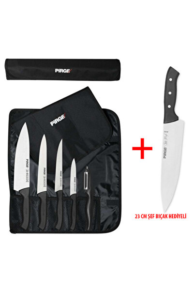 PİRGE Ecco Çantalı 5'li Bıçak Seti Siyah + Profi Şef Bıçağı 23 cm Siyah 36162