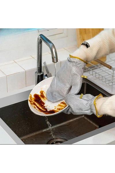 Hayveys One Pair Steel Wire Dishwashing Cleaning Gloves Insulated Waterproof Bathroom Kitchen Washcloth